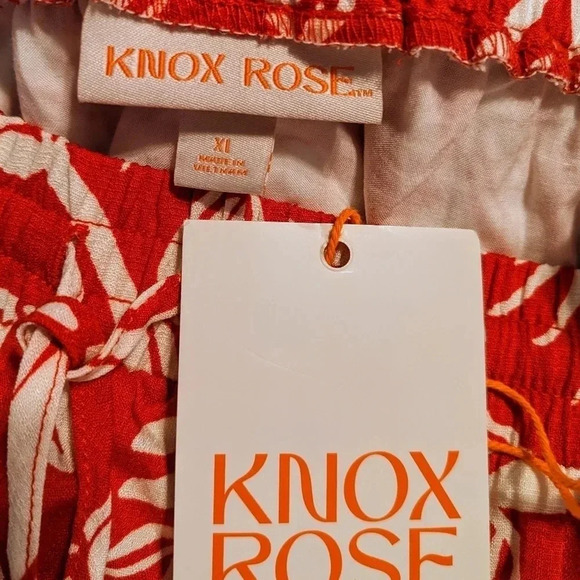 Knox Rose Skirt Red White Tropical Floral Rayon Drawstring Waist Sz. XL NWT - Picture 7 of 10
